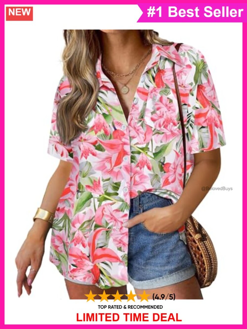 Plus Size Short Sleeve Button Down Blouse Floral Summer Casual Top